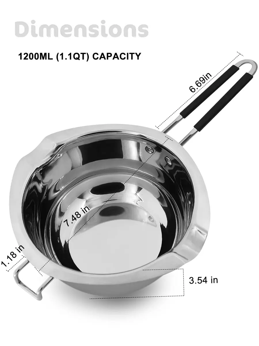 SONGZIMING Double Boiler Pot Set with Silicone Spatula, 1200ML + 2800ML Stainless Steel Pots | Induction Compatible - view 2