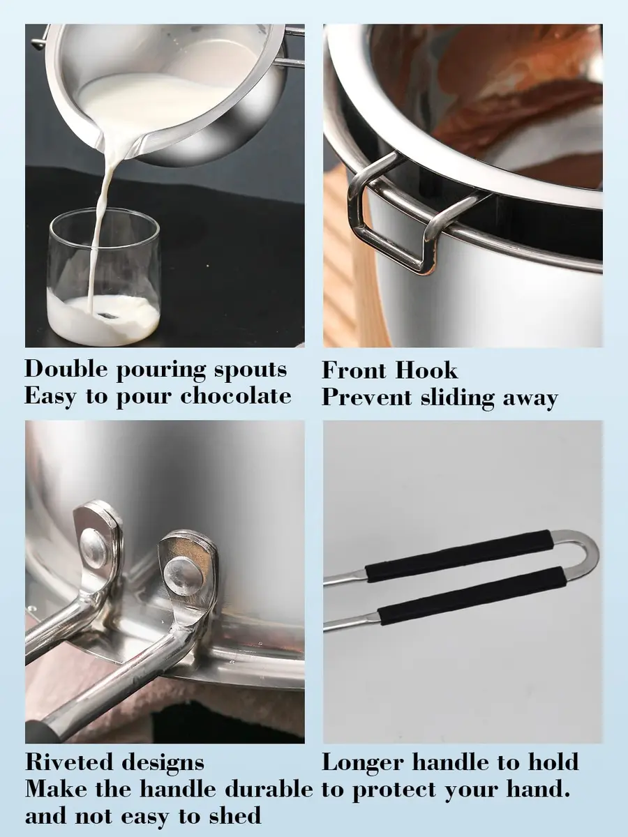 SONGZIMING Double Boiler Pot Set with Silicone Spatula, 1200ML + 2800ML Stainless Steel Pots | Induction Compatible - view 4
