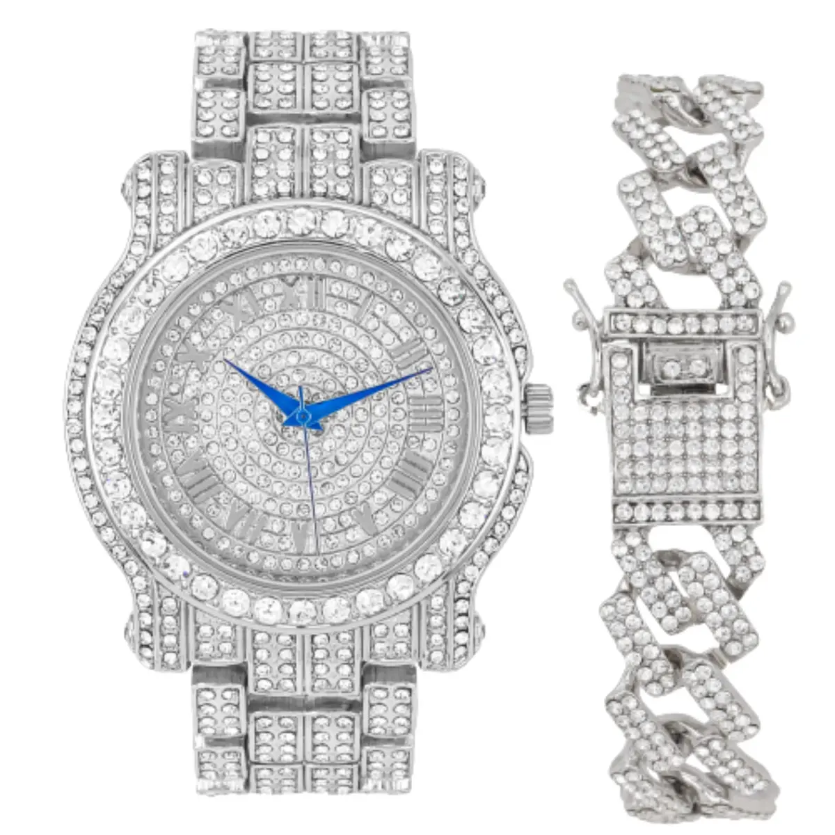 Charles Raymond Bling-ed Out Hip Hop Mens Watch 8.5 inch Silver | Iced Out Dial & Diamond Look - main product image