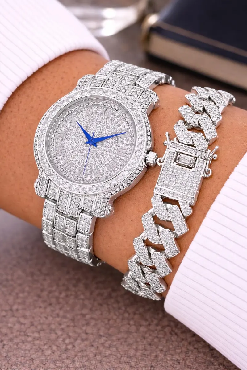 Charles Raymond Bling-ed Out Hip Hop Mens Watch 8.5 inch Silver | Iced Out Dial & Diamond Look - view 6