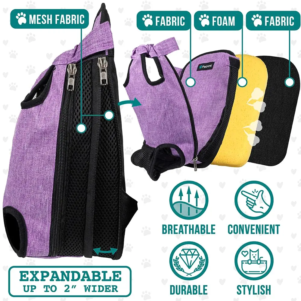 PetAmi Dog Carrier Backpack, Adjustable Ventilated Pet Sling for Small Medium Dogs & Cats, Large, 12-16 lbs, Purple | Lightweight & Expandable - view 3