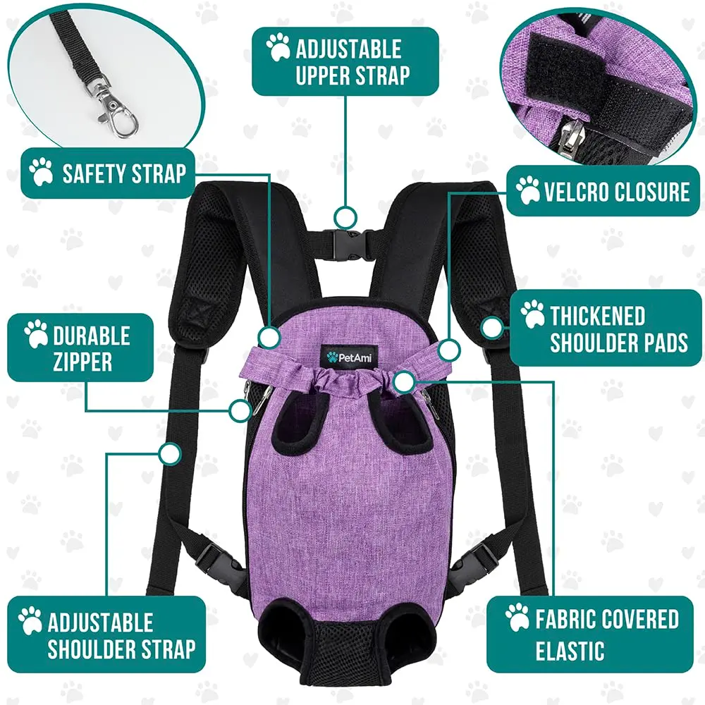PetAmi Dog Carrier Backpack, Adjustable Ventilated Pet Sling for Small Medium Dogs & Cats, Large, 12-16 lbs, Purple | Lightweight & Expandable - view 4