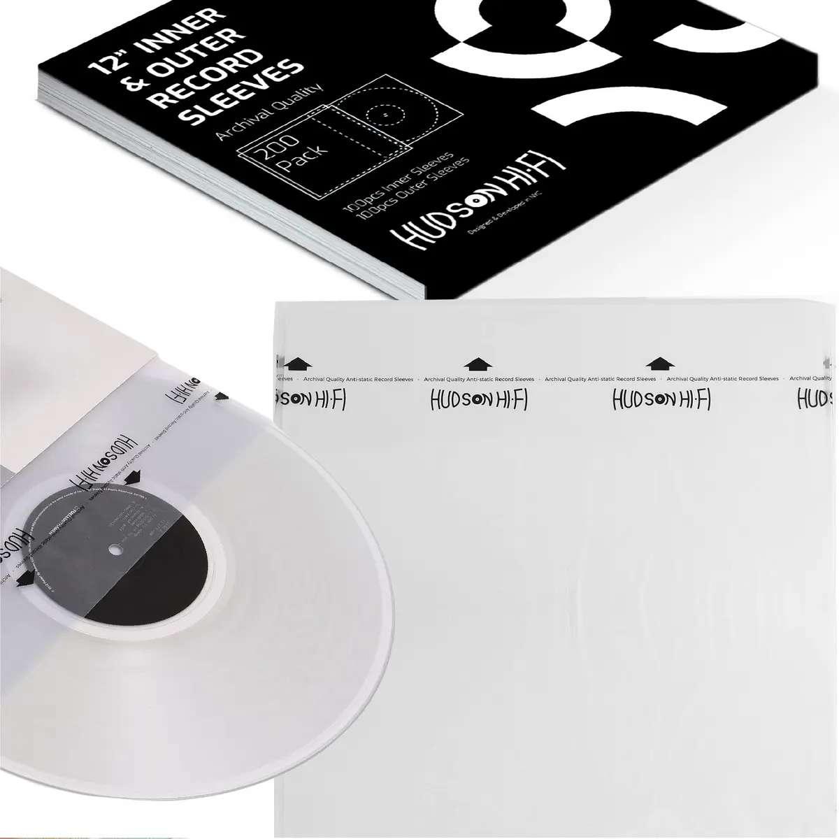 Hudson Hi-Fi 100 Inner & 100 Outer Vinyl Record Sleeves | 17.8 cm (7 in) Square - main product image