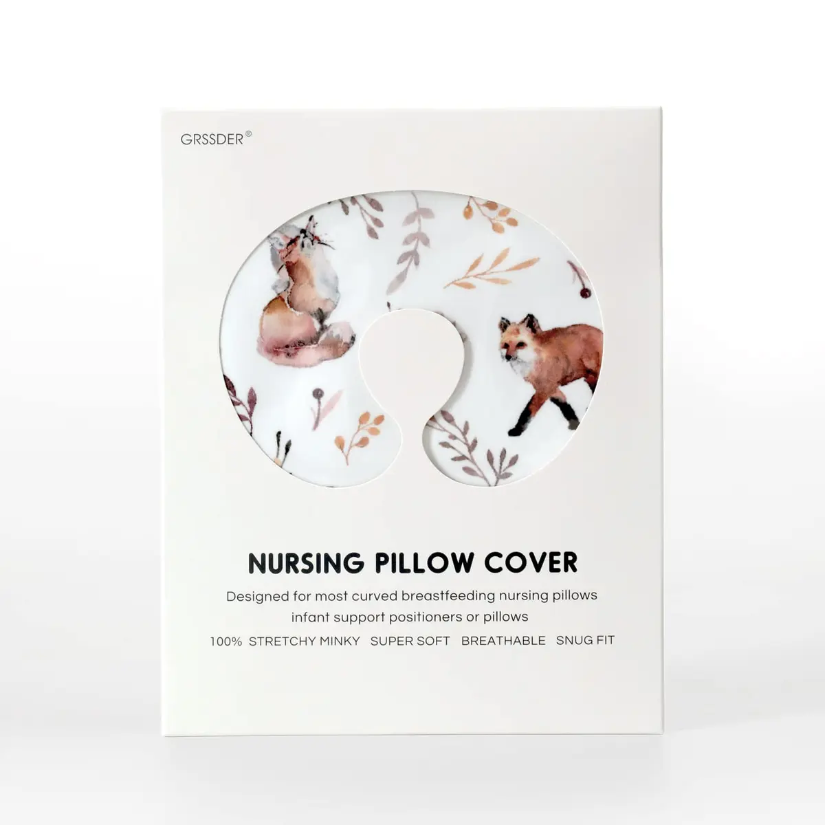 GRSSDER Nursing Pillow Cover Stretchy Minky Removable Slipcover for Breastfeeding Pillows, Ultra Soft Comfortable Fox Pattern (22.5 x 18 inches) - view 4