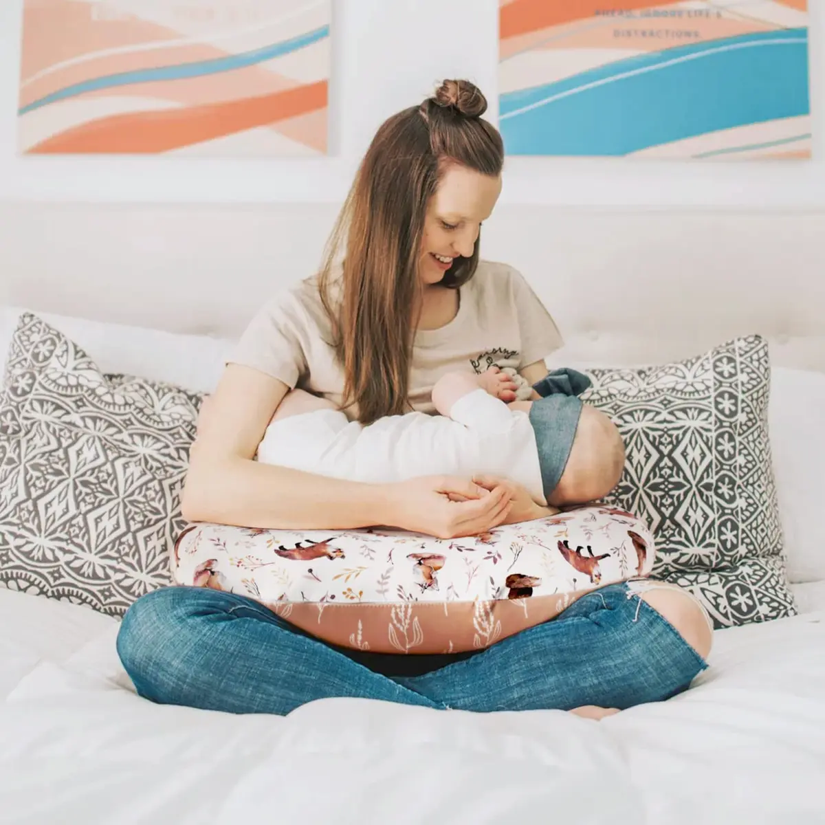 GRSSDER Nursing Pillow Cover Stretchy Minky Removable Slipcover for Breastfeeding Pillows, Ultra Soft Comfortable Fox Pattern (22.5 x 18 inches) - view 2