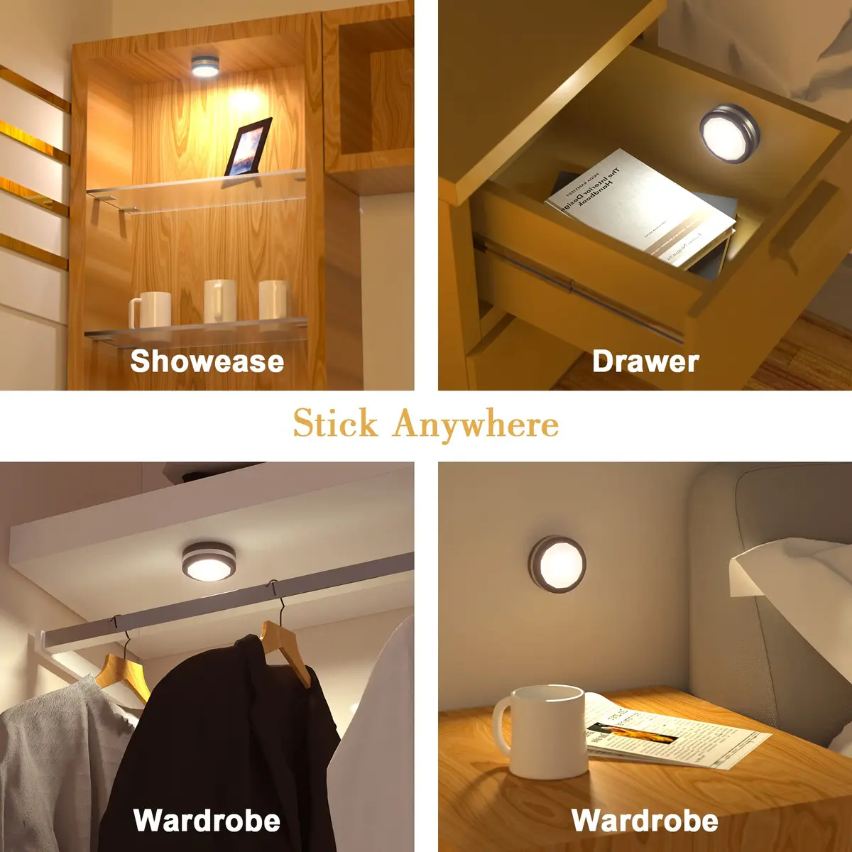 Starxing Wireless LED Under-Cabinet Puck Lights with Remote | Modern White Light for Kitchen & Closet - view 5