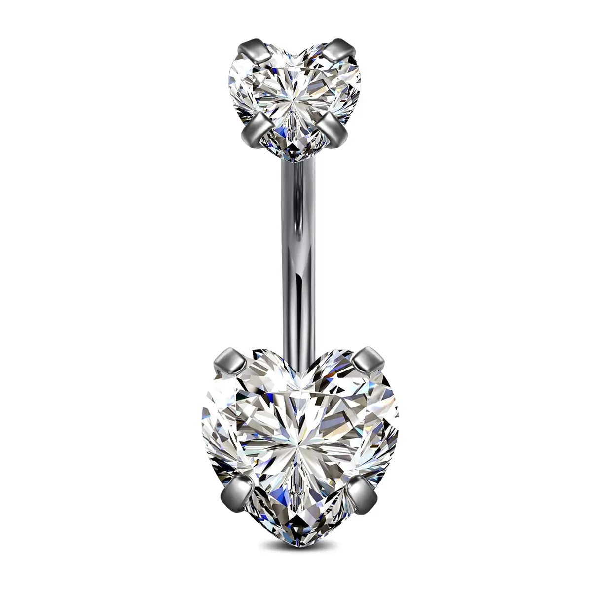 CIZME Titanium Belly Button Ring, Heart Diamond Navel Ring, 14G, 10mm | Hypoallergenic, Heart CZ, 10mm Bar - main product image