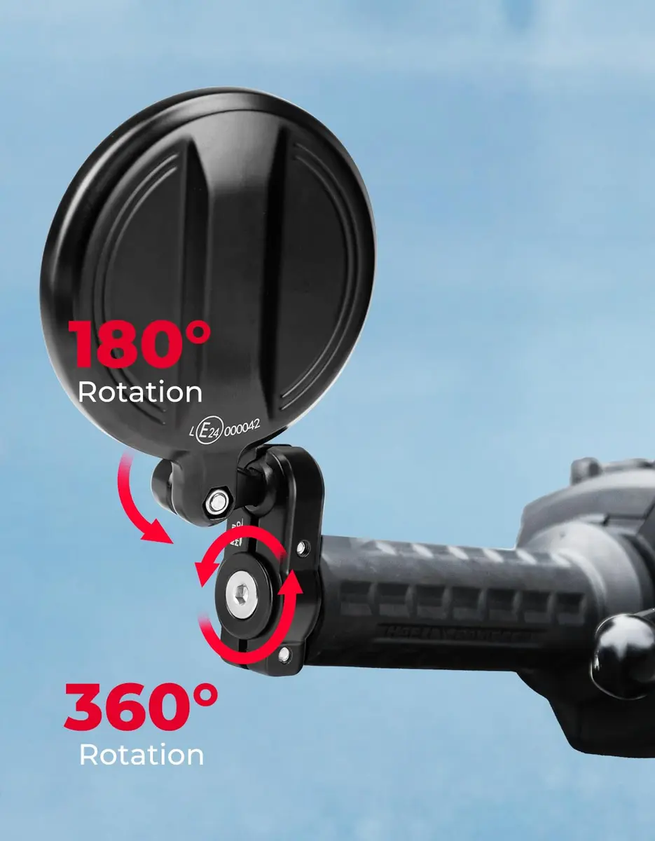 KEMIMOTO Motorcycle Handlebar Mirror, 360° Rotatable, Black | Wide Field of View & Durable Aluminum - view 5