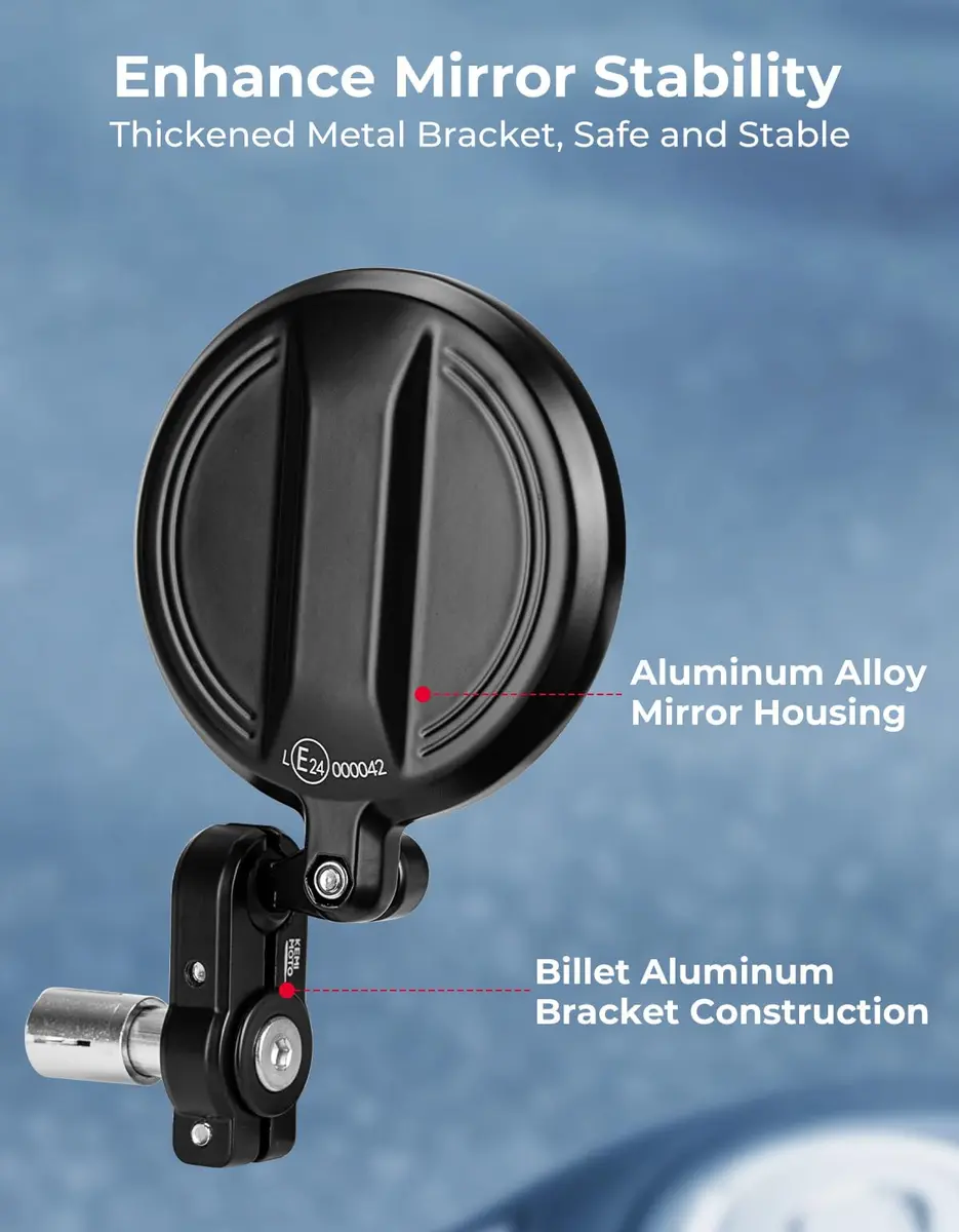 KEMIMOTO Motorcycle Handlebar Mirror, 360° Rotatable, Black | Wide Field of View & Durable Aluminum - view 6