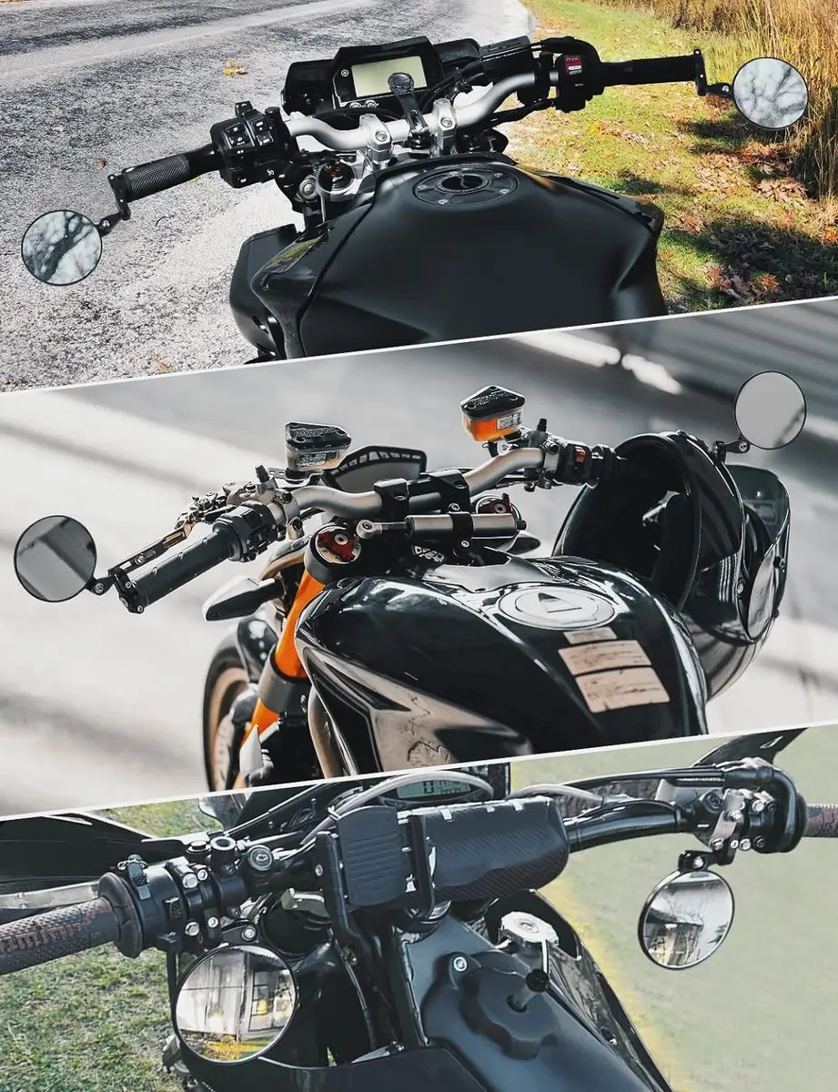KEMIMOTO Motorcycle Handlebar Mirror, 360° Rotatable, Black | Wide Field of View & Durable Aluminum - view 2