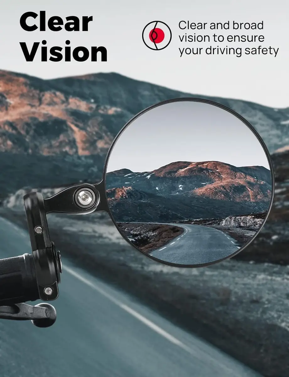 KEMIMOTO Motorcycle Handlebar Mirror, 360° Rotatable, Black | Wide Field of View & Durable Aluminum - view 3