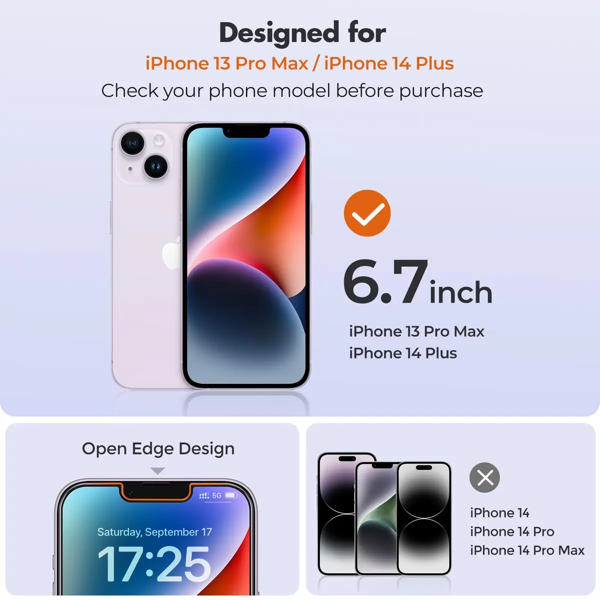 UNBREAKcable 3-Pack Screen Protector for iPhone 13 Pro Max/14 Plus 6.7'' | Ultra HD, 9H Hardness, Bubble-Free - view 2