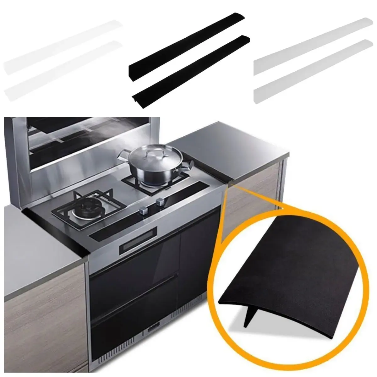 DOOHOOKIT Flexible Kitchen Stove Gap Covers 2 Pack 21 Inches Black | Seals Gaps Between Counter and Stovetop - view 2