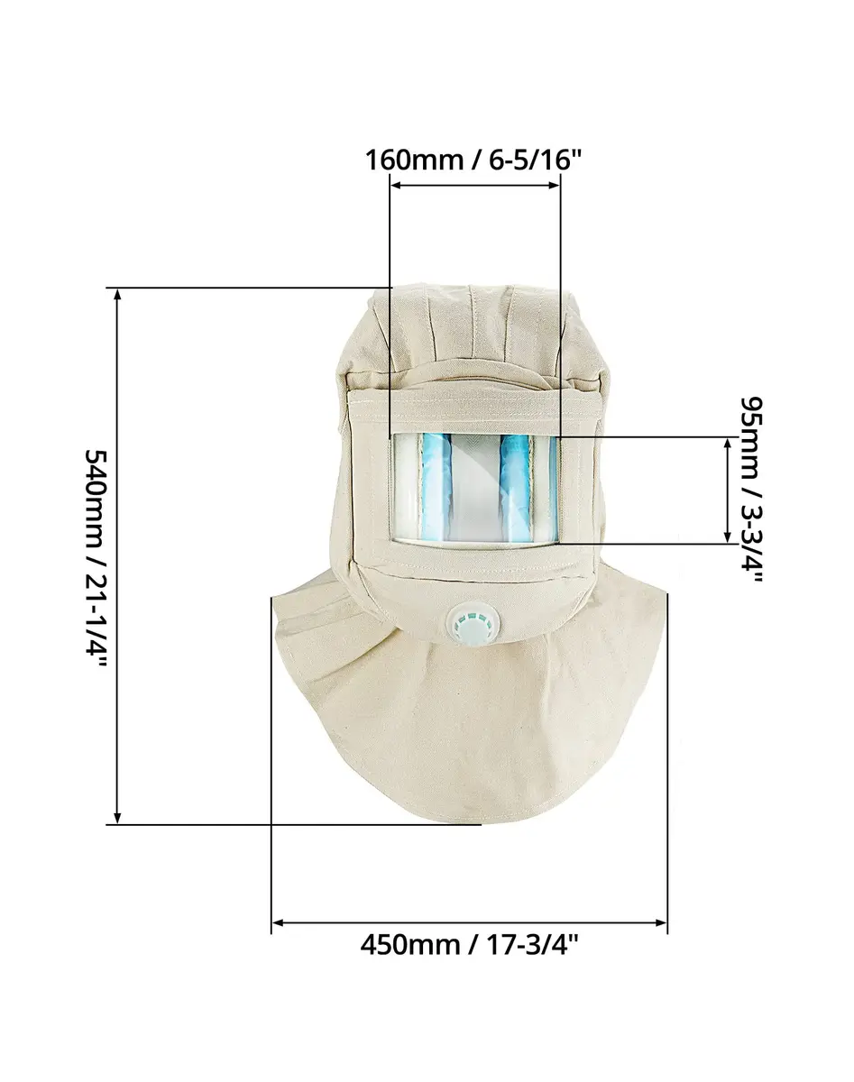 QWORK Sand Blasting Hood Cap with Clear Vision Face Shield and Neck Protector, White | Heavy Duty Canvas & Plastic - view 6