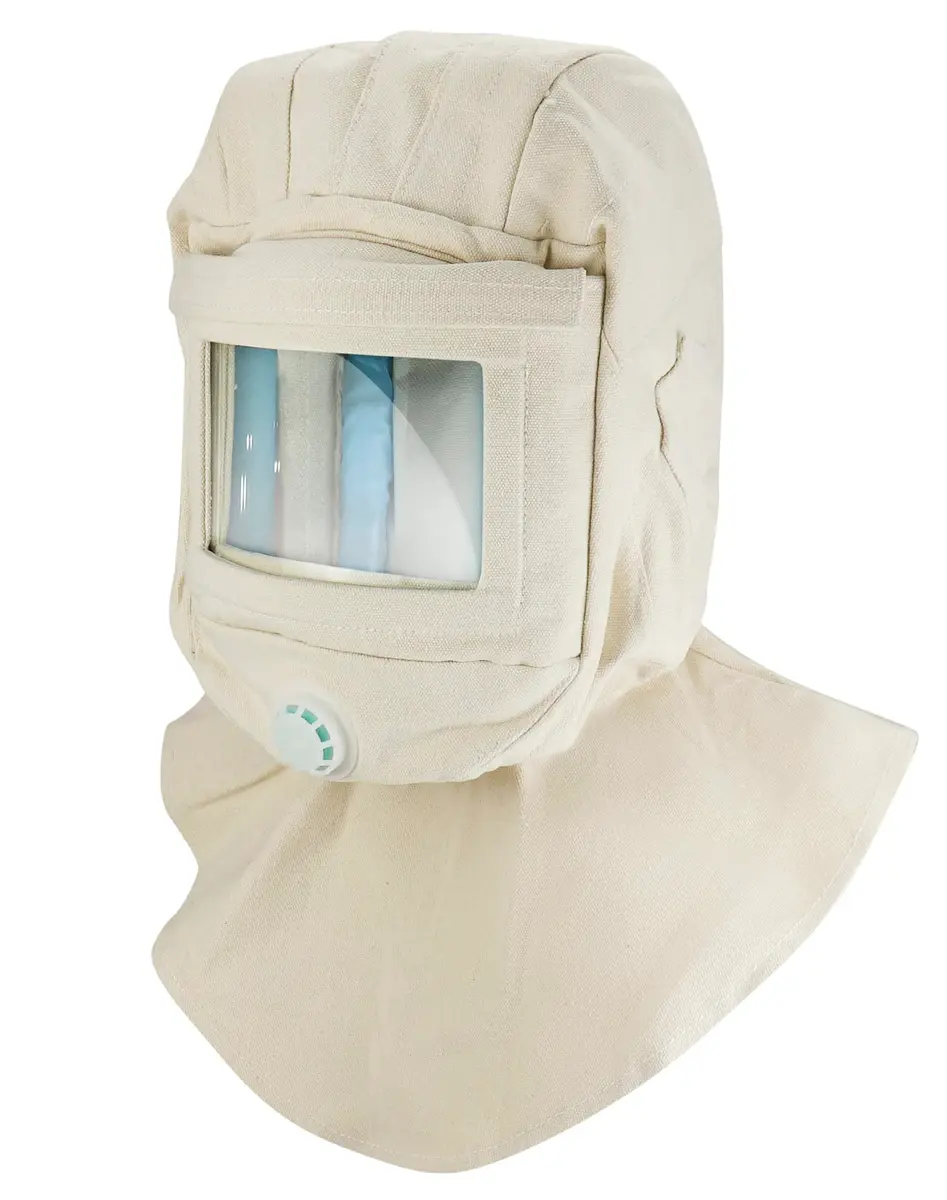 QWORK Sand Blasting Hood Cap with Clear Vision Face Shield and Neck Protector, White | Heavy Duty Canvas & Plastic - view 3