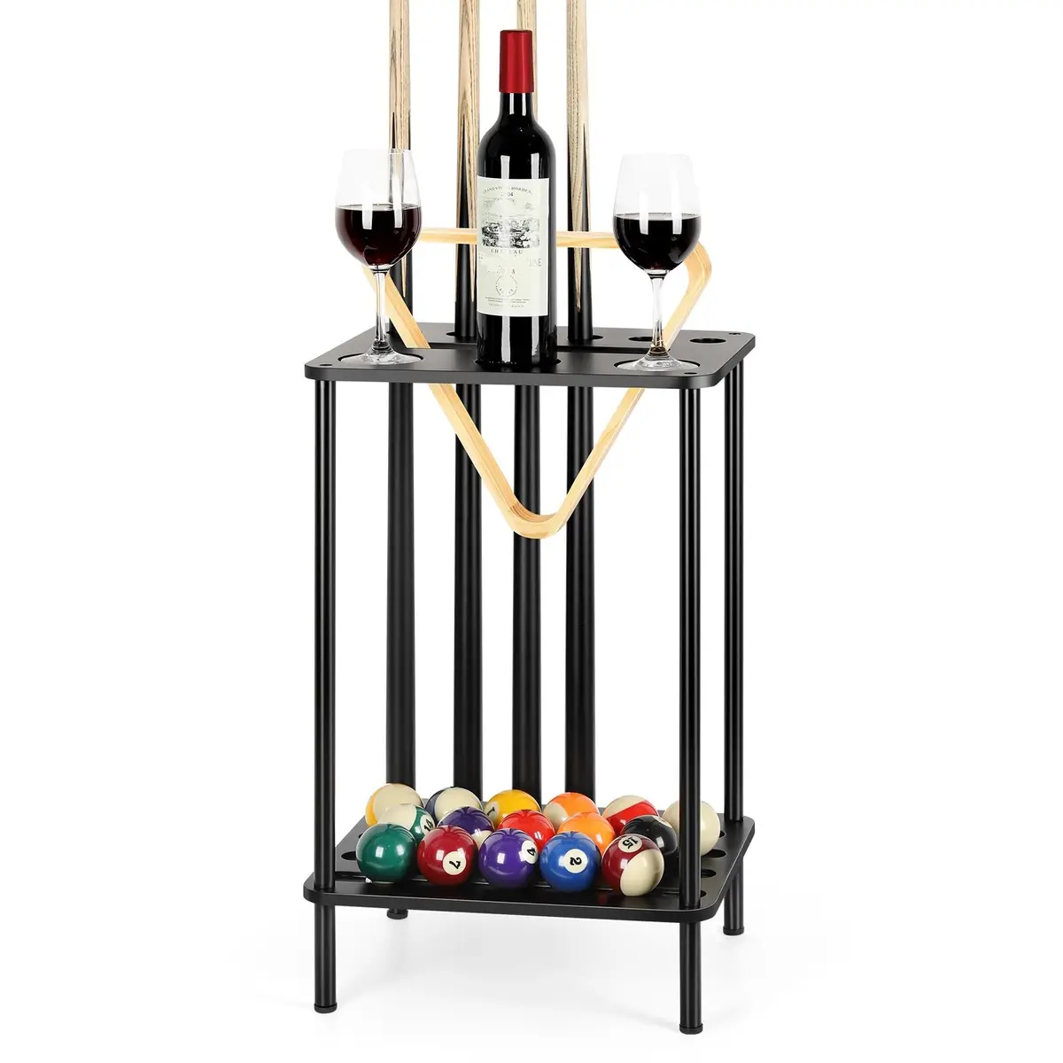 smusei Pool Cue Rack Floor Stand Holds 6 Cues | Modern Black Billiard Table Accessory - main product image