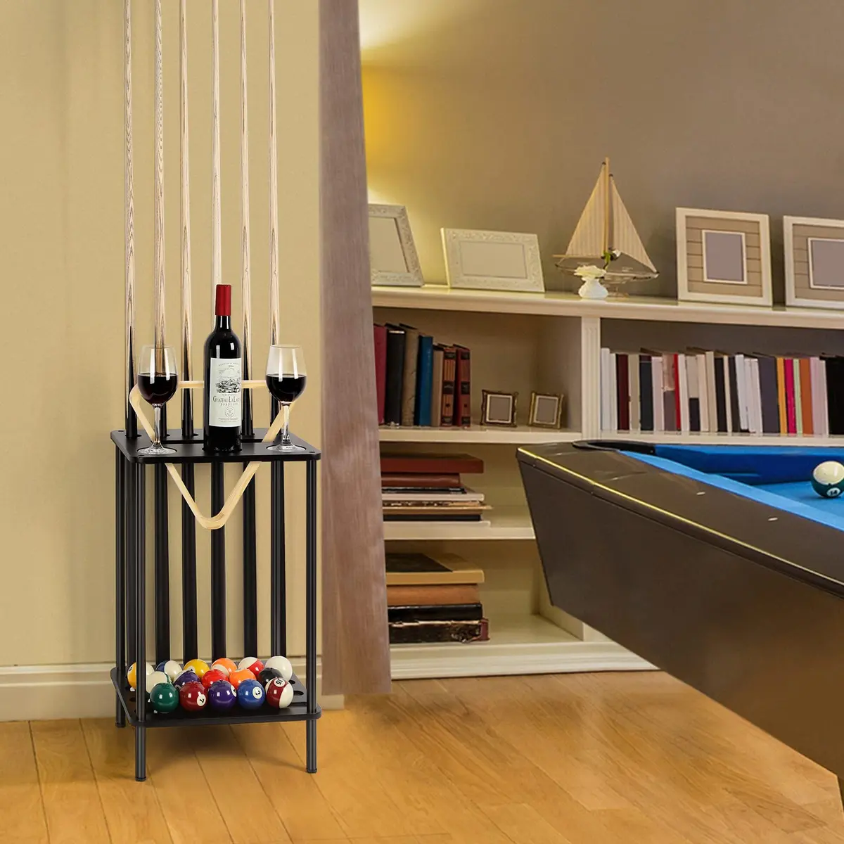 smusei Pool Cue Rack Floor Stand Holds 6 Cues | Modern Black Billiard Table Accessory - view 7