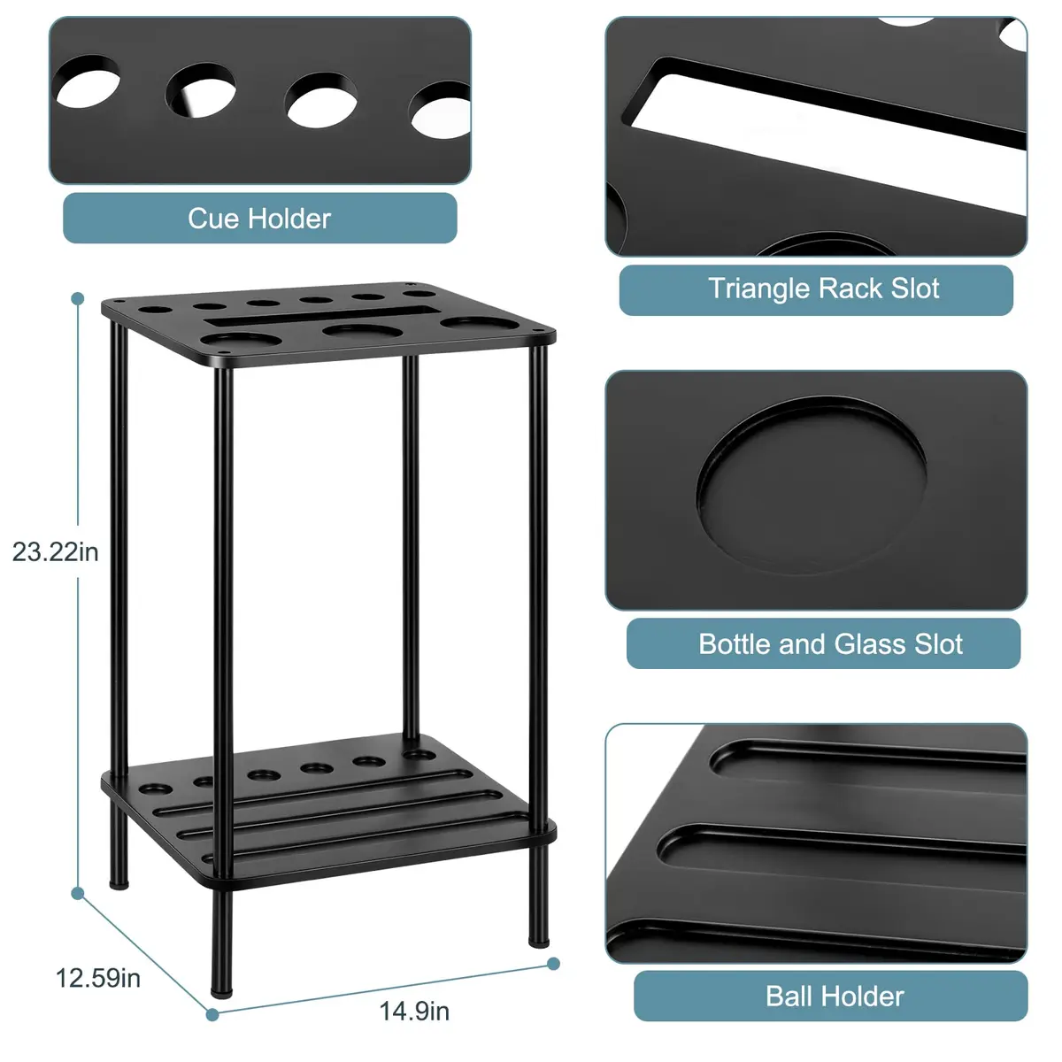 smusei Pool Cue Rack Floor Stand Holds 6 Cues | Modern Black Billiard Table Accessory - view 2