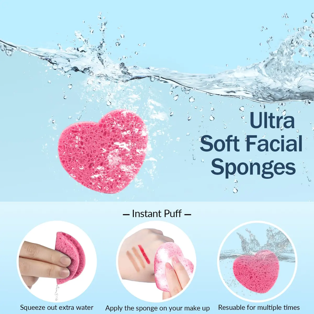Spunspon Compressed Facial Sponges Pink Heart Shape 50 Count (1 Pack) | Gentle Daily Face Wash & Makeup Removal - view 5