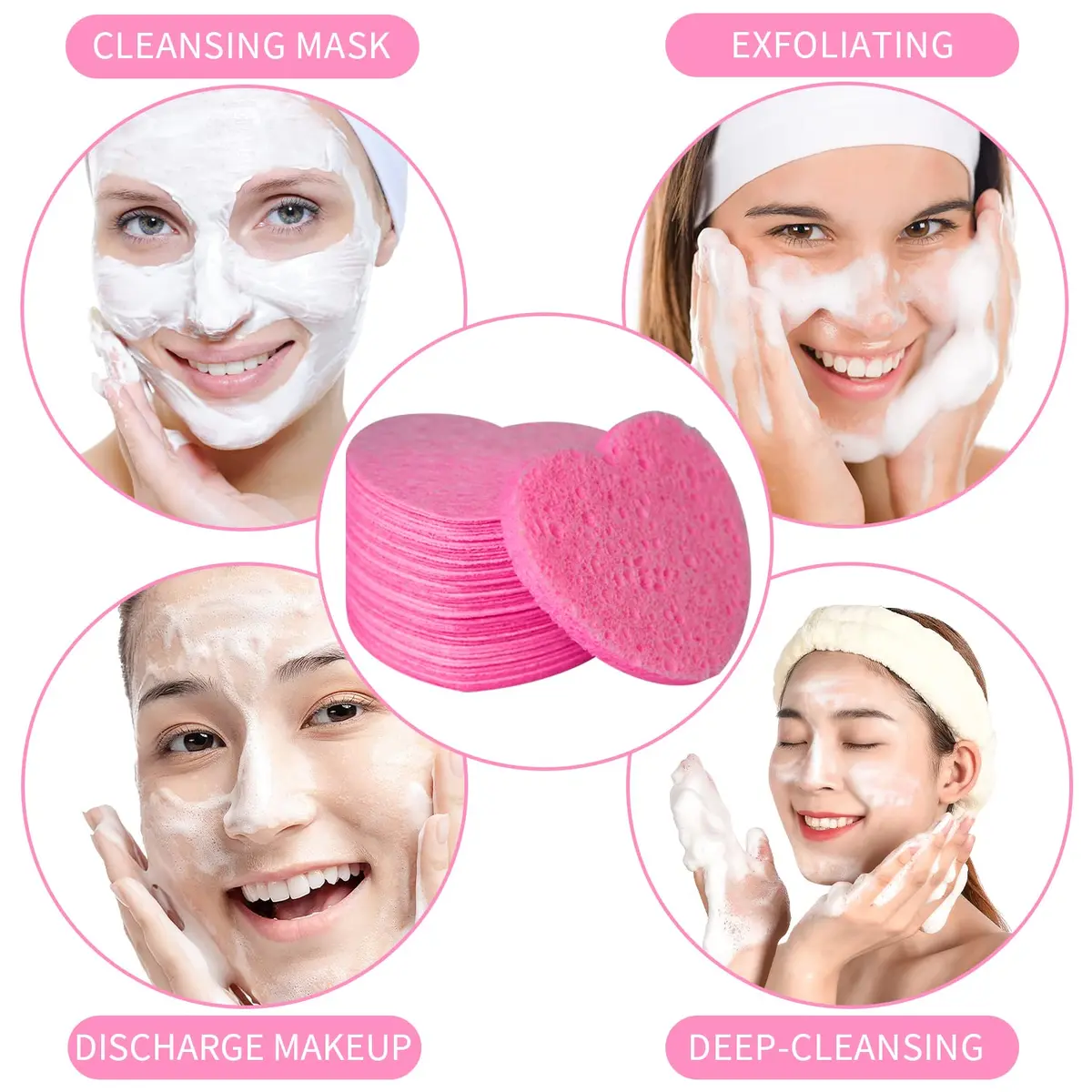 Spunspon Compressed Facial Sponges Pink Heart Shape 50 Count (1 Pack) | Gentle Daily Face Wash & Makeup Removal - view 9