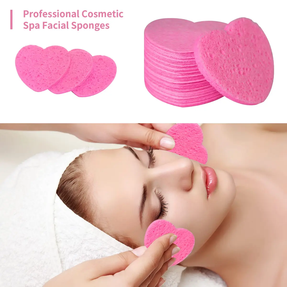 Spunspon Compressed Facial Sponges Pink Heart Shape 50 Count (1 Pack) | Gentle Daily Face Wash & Makeup Removal - view 2