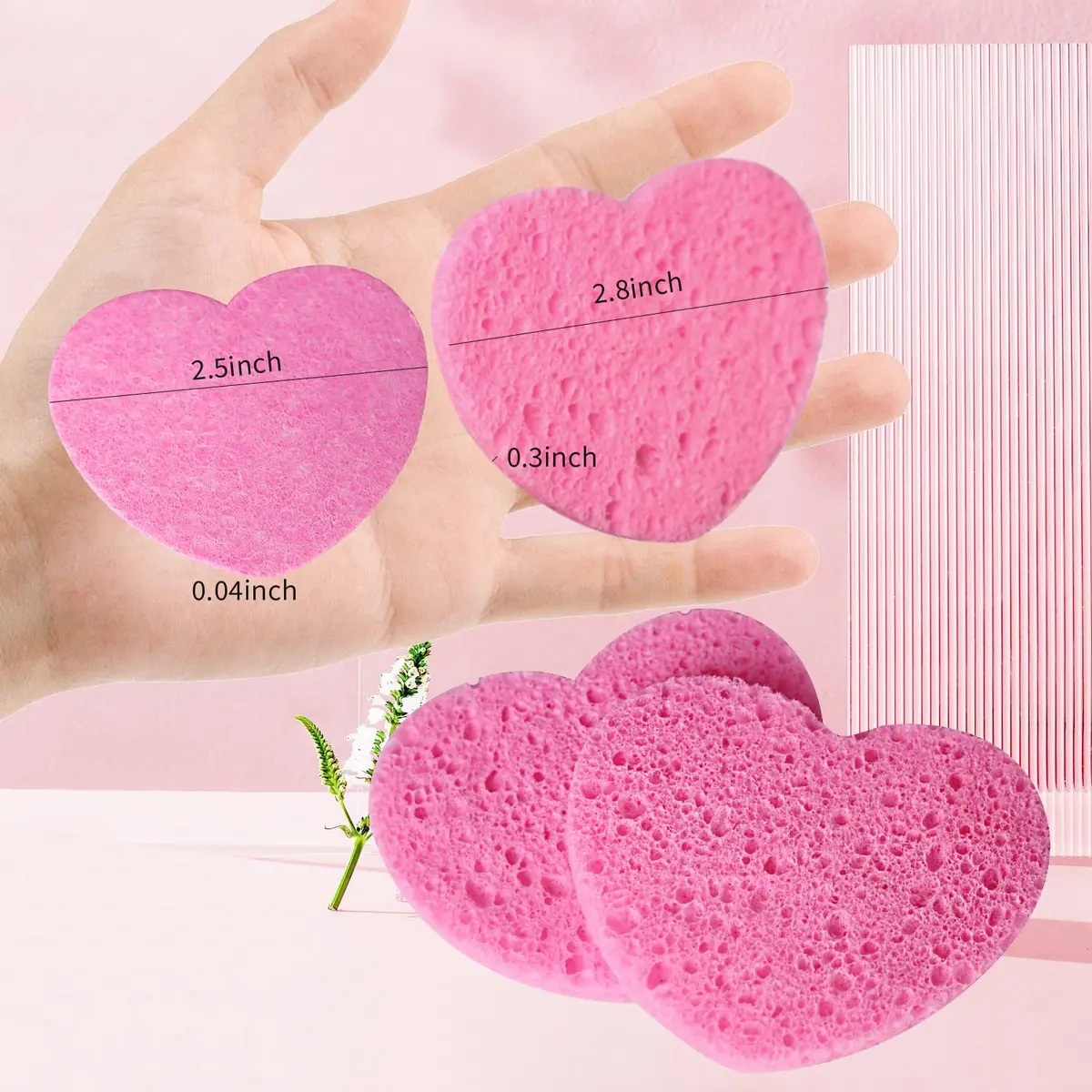 Spunspon Compressed Facial Sponges Pink Heart Shape 50 Count (1 Pack) | Gentle Daily Face Wash & Makeup Removal - view 3