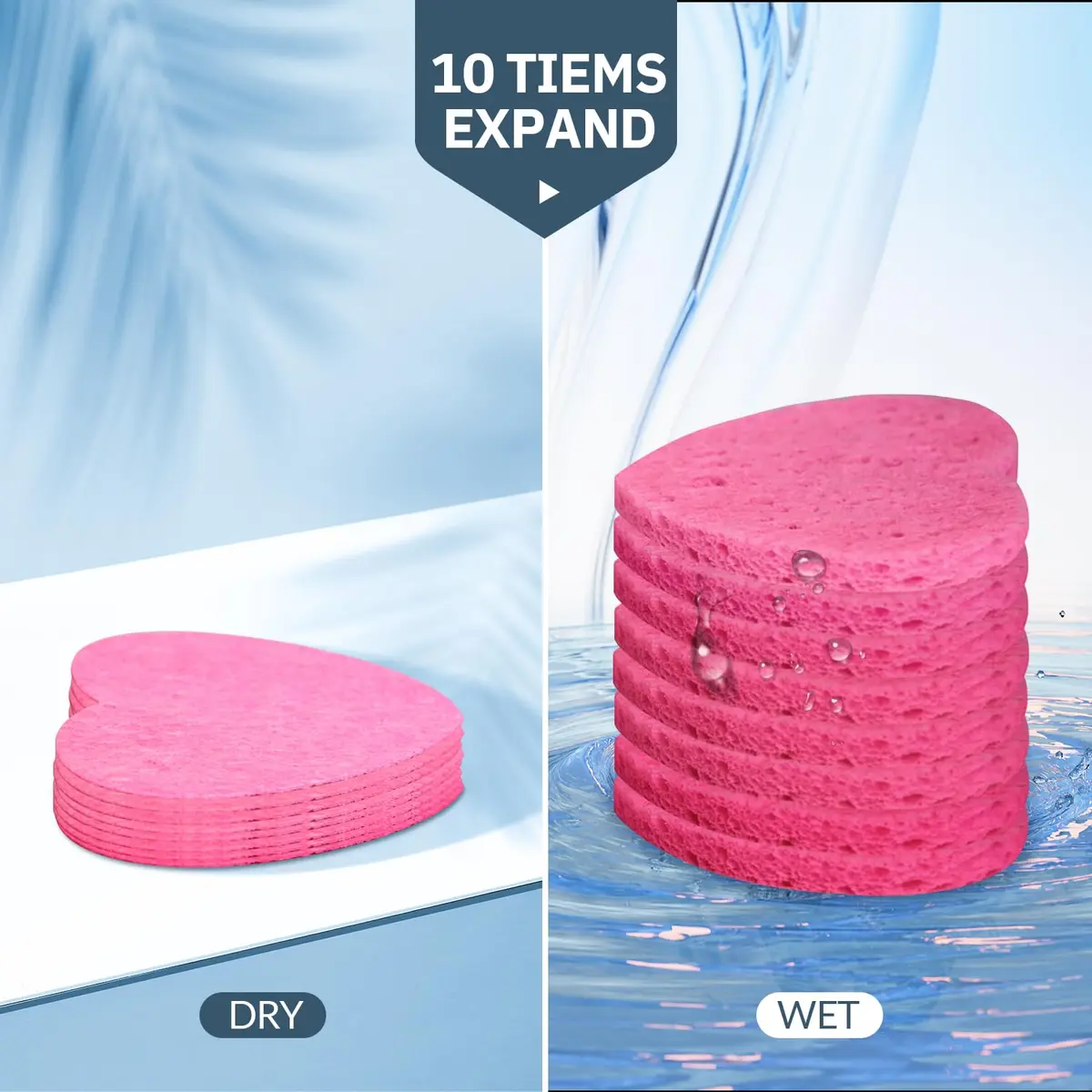 Spunspon Compressed Facial Sponges Pink Heart Shape 50 Count (1 Pack) | Gentle Daily Face Wash & Makeup Removal - view 4