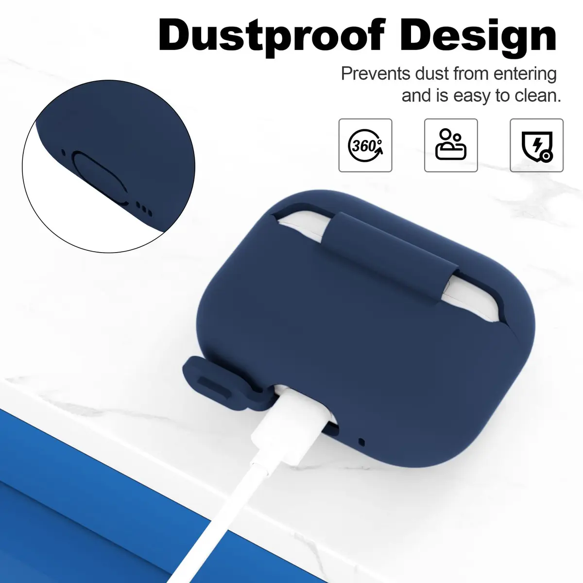ATUAT for AirPods Pro 2nd Gen Case Cover | Silicone Skin with Keychain, Midnight Blue - view 5