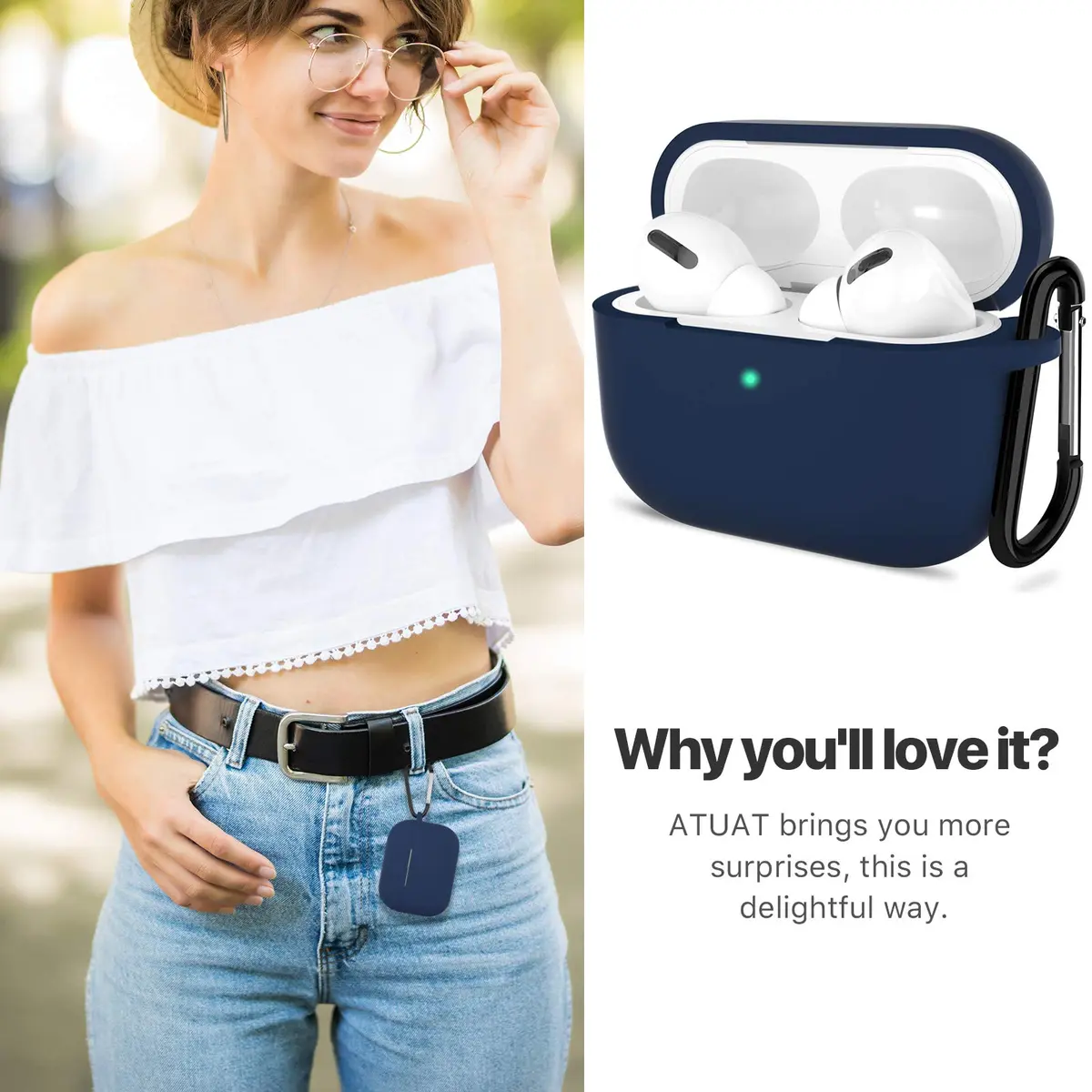 ATUAT for AirPods Pro 2nd Gen Case Cover | Silicone Skin with Keychain, Midnight Blue - view 7