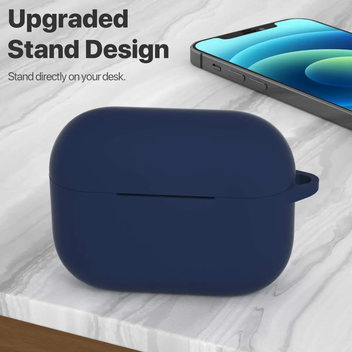 ATUAT for AirPods Pro 2nd Gen Case Cover | Silicone Skin with Keychain, Midnight Blue - view 2