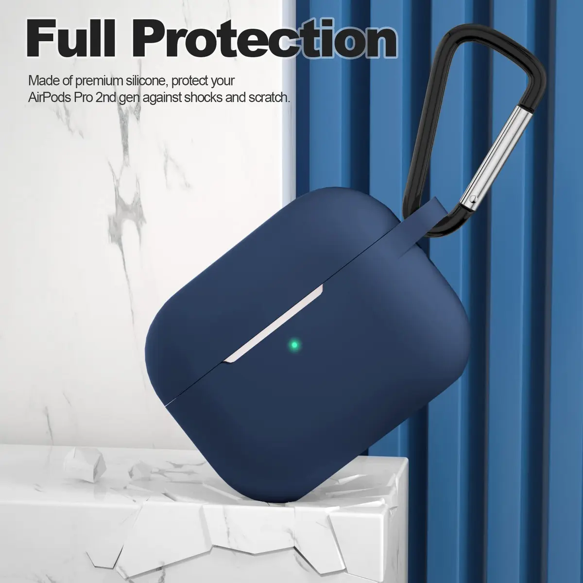 ATUAT for AirPods Pro 2nd Gen Case Cover | Silicone Skin with Keychain, Midnight Blue - view 3