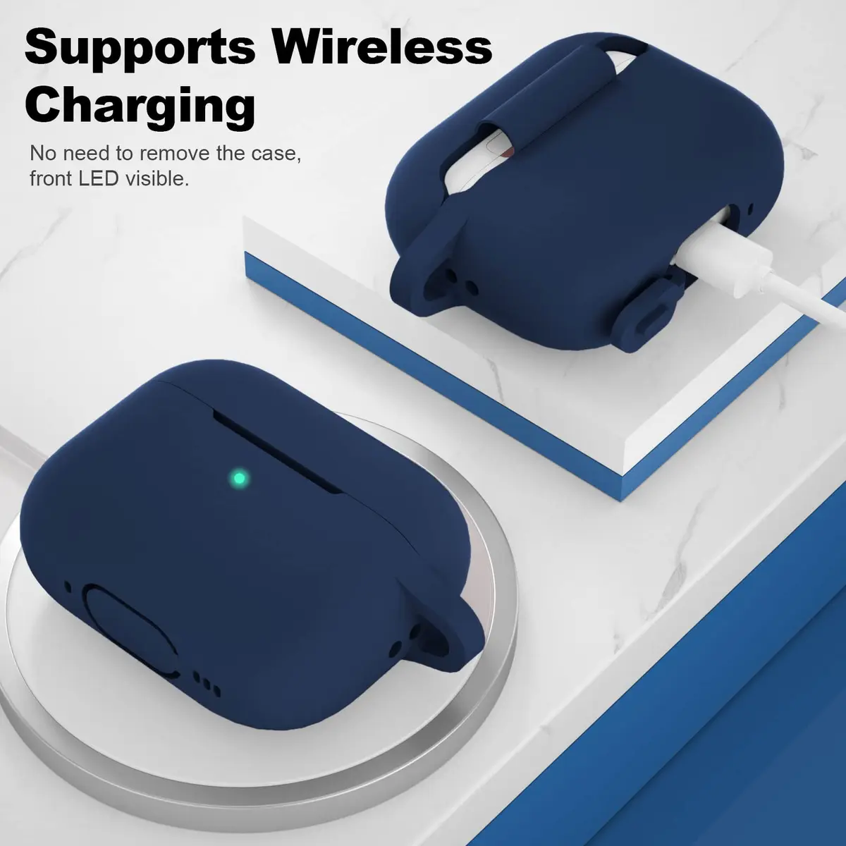 ATUAT for AirPods Pro 2nd Gen Case Cover | Silicone Skin with Keychain, Midnight Blue - view 4