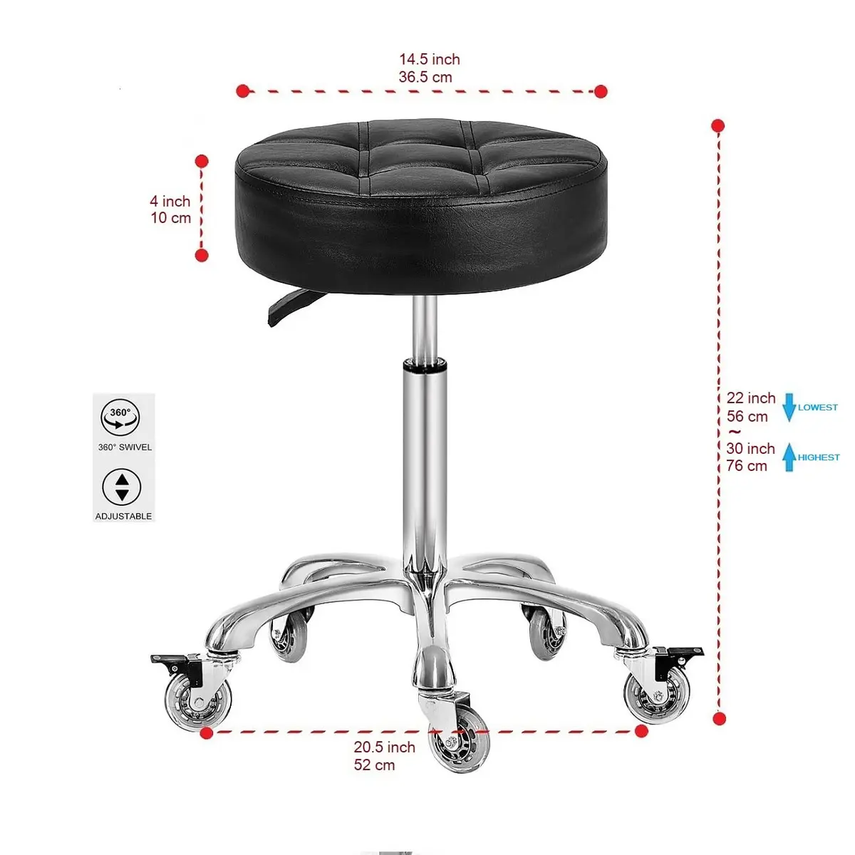 McDooFly Adjustable Heavy Duty Stool - Swivel Backless Chair for Home & Office, 22-30 in - view 2