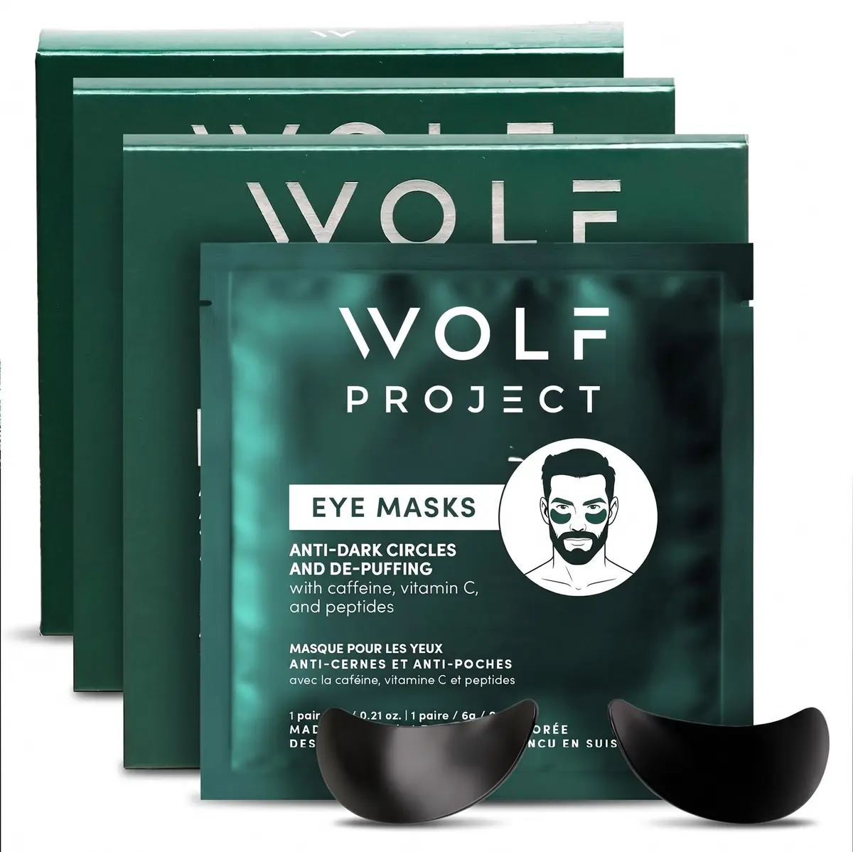 The Wolf Project Under Eye Patches for Dark Circles & Puffiness | Cooling Caffeine Hydrogel Masks for Men - main product image