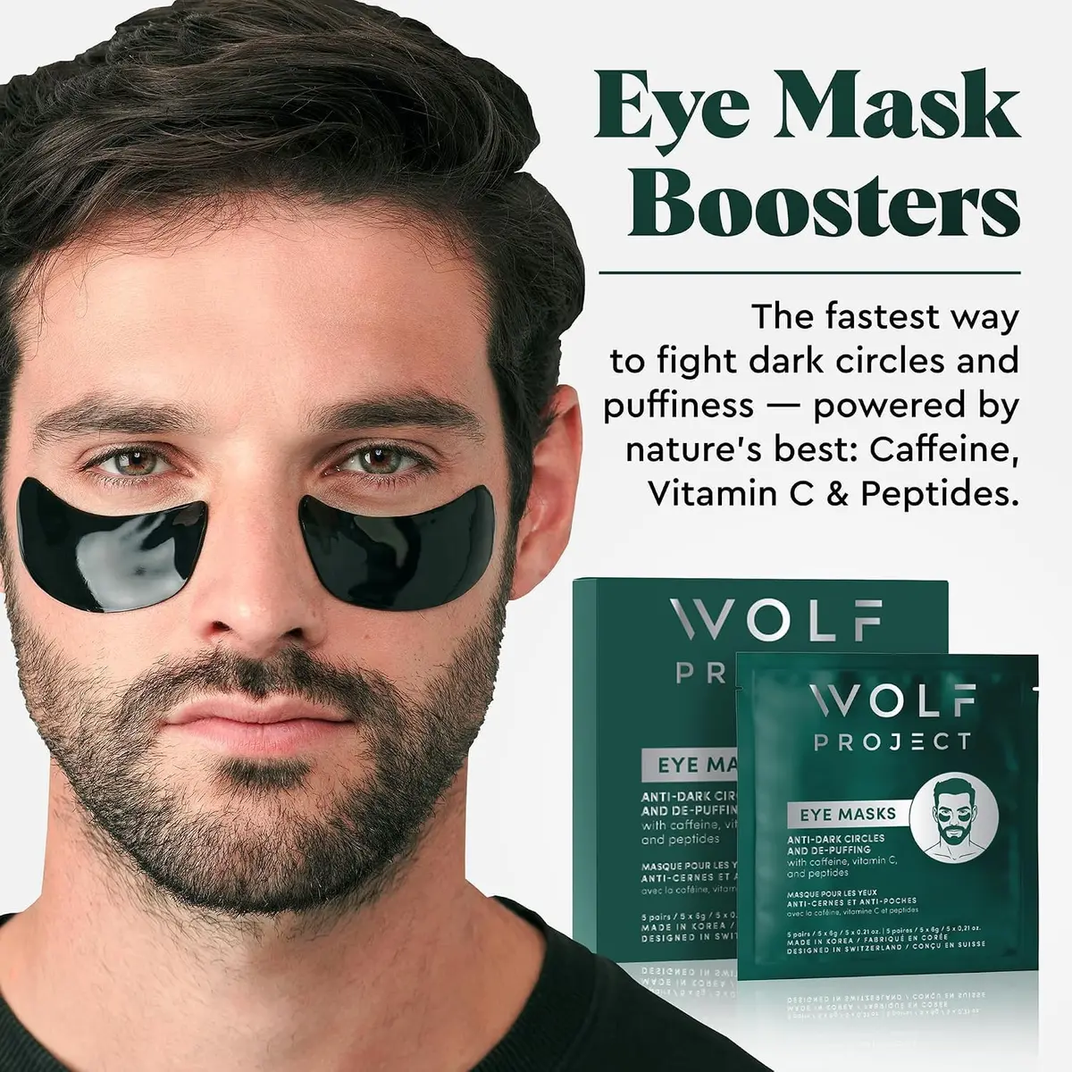 The Wolf Project Under Eye Patches for Dark Circles & Puffiness | Cooling Caffeine Hydrogel Masks for Men - view 2