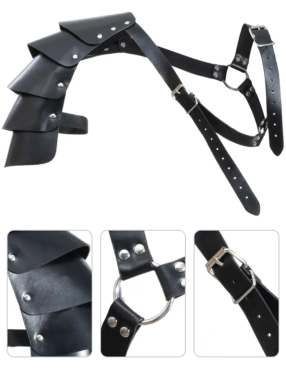 ALAMIYA Medieval Knight Leather Belt Shawl Men Renaissance Half Shoulder Cape Scarf Buckle Bracers Retro Magic Cork Potion Bottle Sword Frog Accessories - view 6