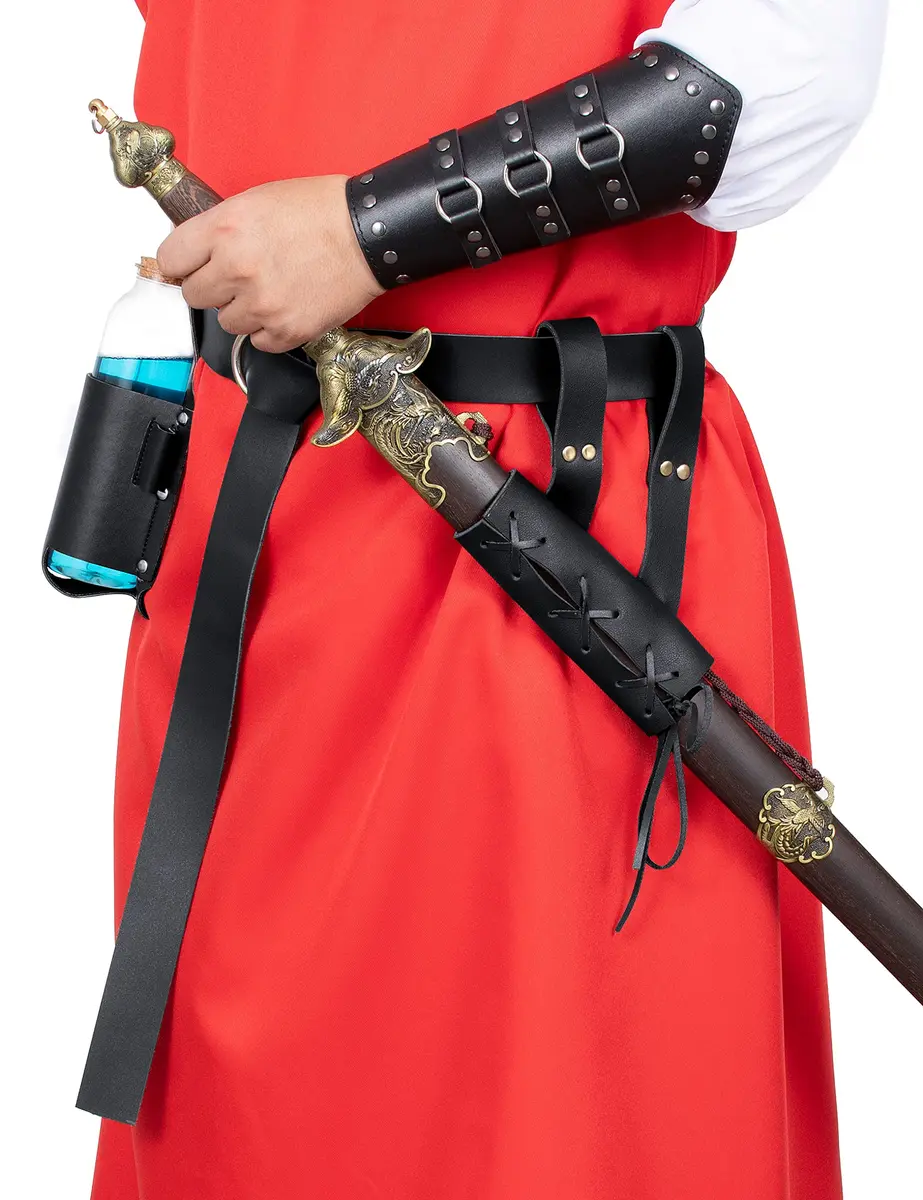 ALAMIYA Medieval Knight Leather Belt Shawl Men Renaissance Half Shoulder Cape Scarf Buckle Bracers Retro Magic Cork Potion Bottle Sword Frog Accessories - view 9