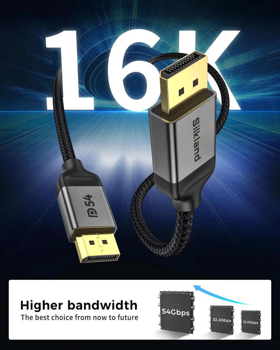 Silkland 16K DisplayPort Cable 2.1 6.6FT | VESA Certified 54Gbps Gaming & 16K Support - view 3