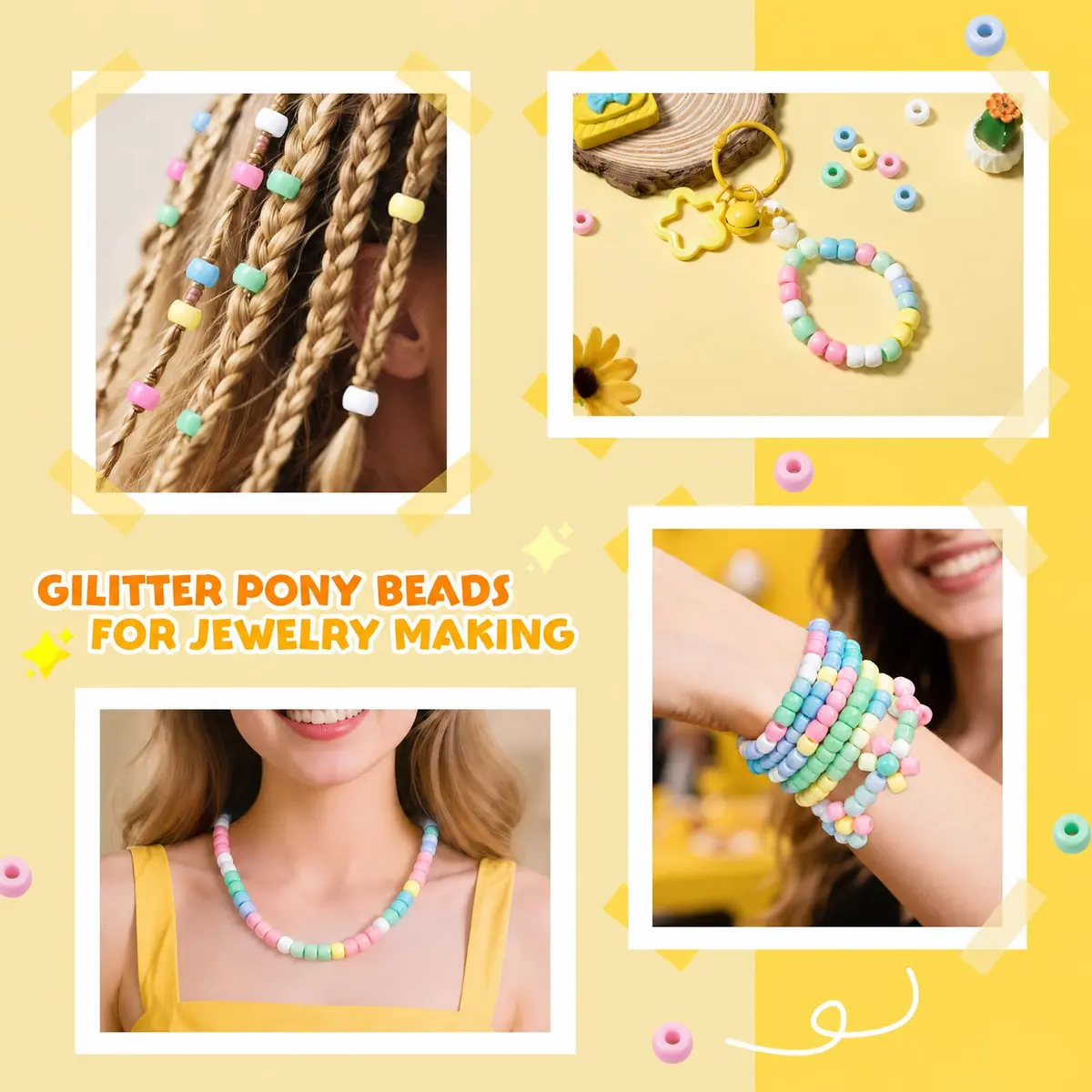Simetufy Pony Beads 1200 pcs Macaron Pastel Colored Beads for Crafts | 6x9mm Plastic Beads for Jewelry & DIY Projects - view 6