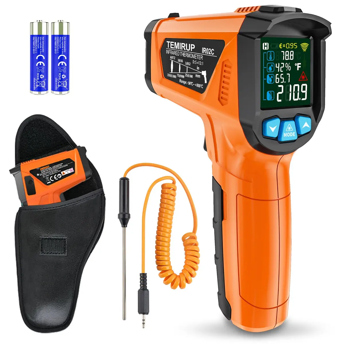 Temirup Infrared Thermometer Gun -58°F to 1472°F | Non Contact Digital Laser Temp Gun with Color LCD - main product image