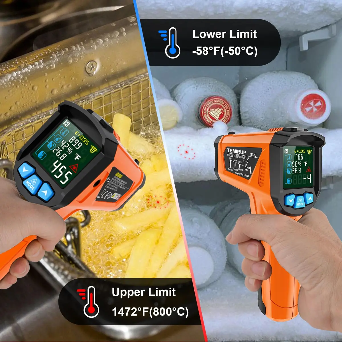 Temirup Infrared Thermometer Gun -58°F to 1472°F | Non Contact Digital Laser Temp Gun with Color LCD - view 6