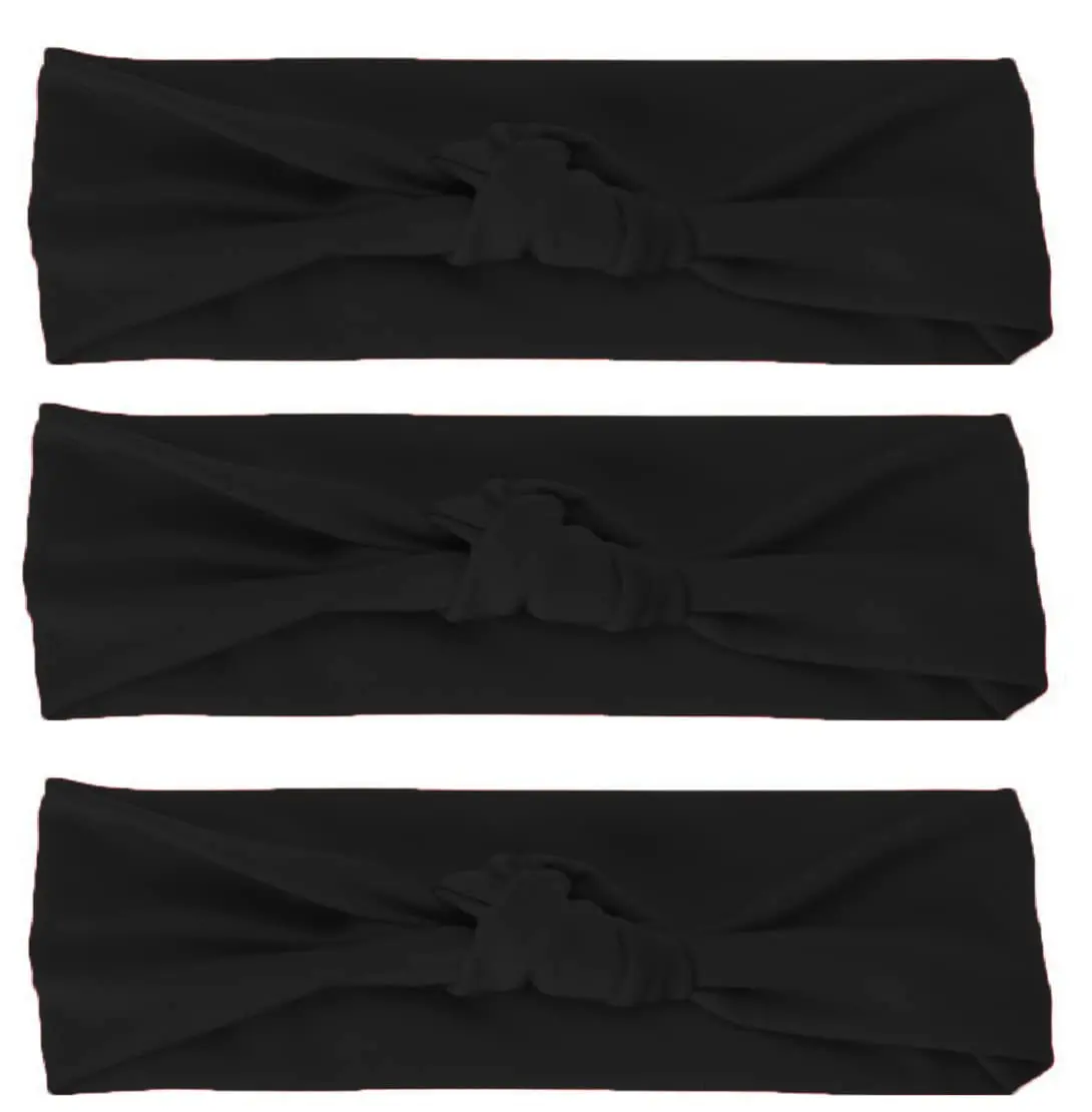 Nyamah Sales Black Cotton Hairband Elastic Head Bands for Women & Girls | 3-Pack, 8cm (3.1in) Width - main product image