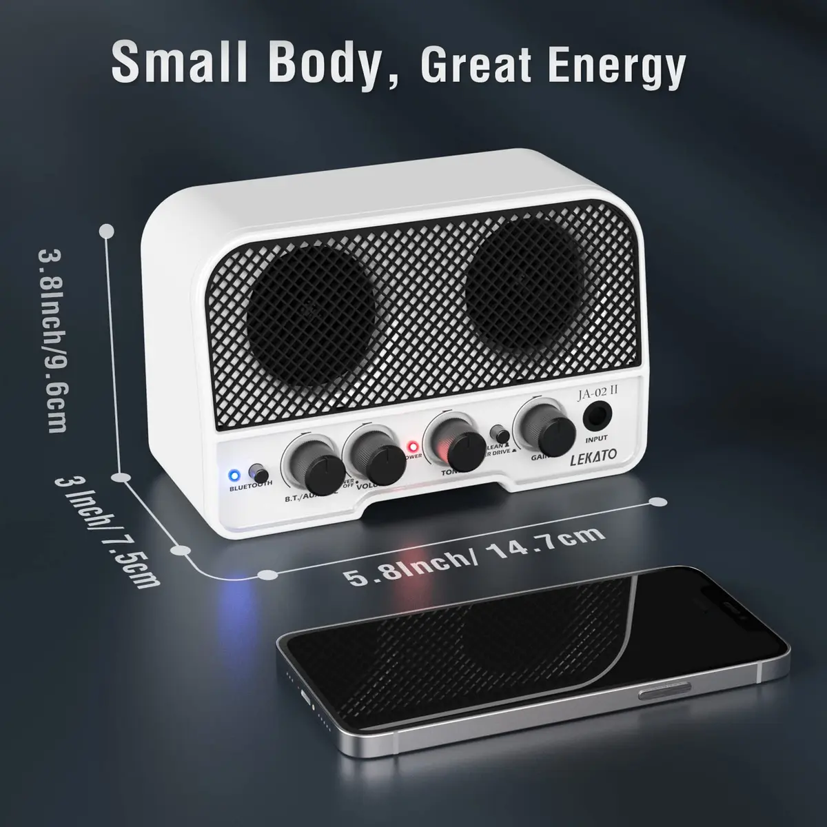 LEKATO Mini Guitar Amp 5W White | Rechargeable, Portable, Wireless Bluetooth Practice - view 5