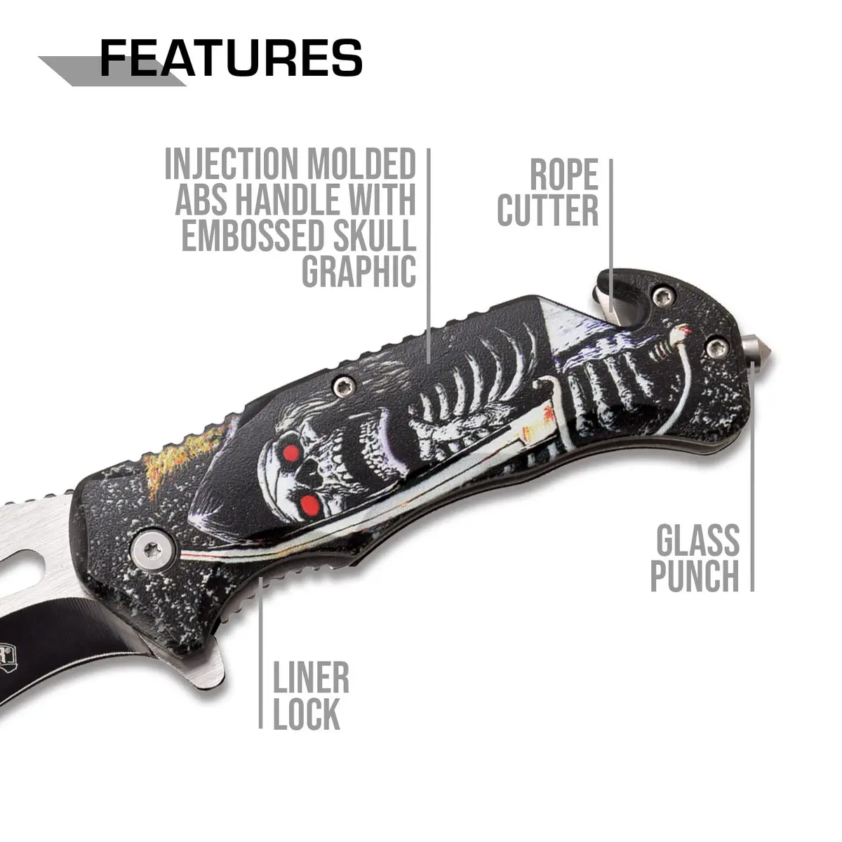 MASTER USA Pocket Folding Knife 3.8" Drop Point Blade | Tactical EDC Self Defense Skull - view 4