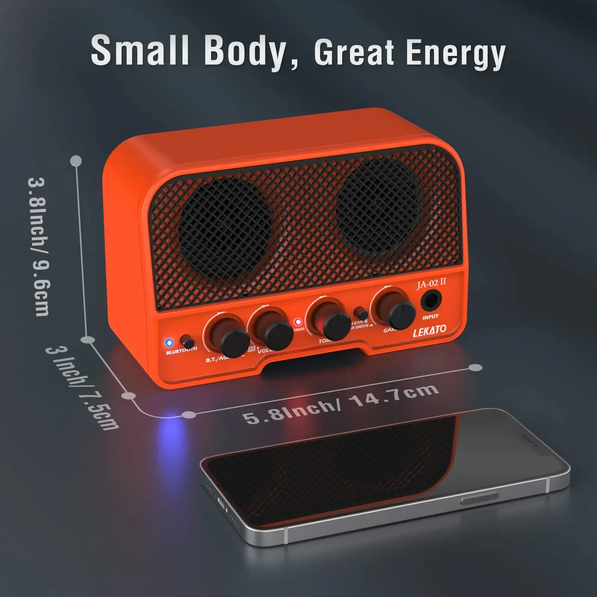 LEKATO Mini Guitar Amp 5W Orange | Rechargeable, Portable, Wireless Bluetooth Practice Amp - view 5