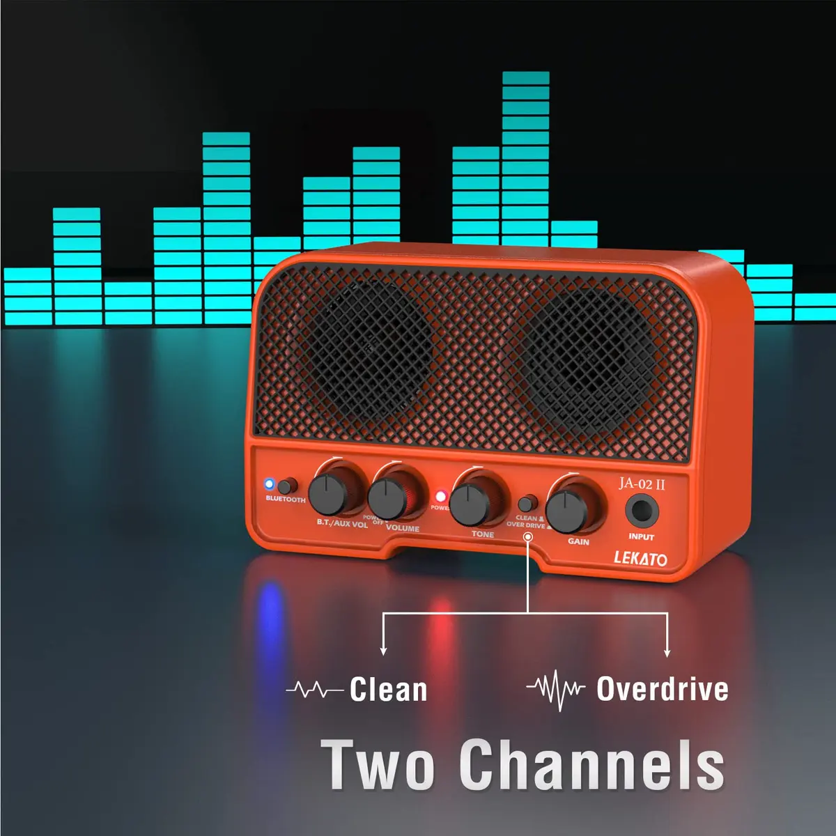 LEKATO Mini Guitar Amp 5W Orange | Rechargeable, Portable, Wireless Bluetooth Practice Amp - view 2