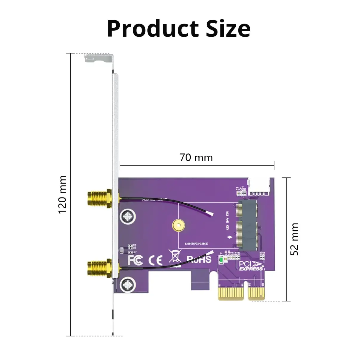 10Gtek PCIe x1 to M.2 WiFi Bluetooth Adapter Card | Supports A+E Key NGFF Modules, Dual-Band 2.4/5GHz, 2X 5dBi Antennas - view 8