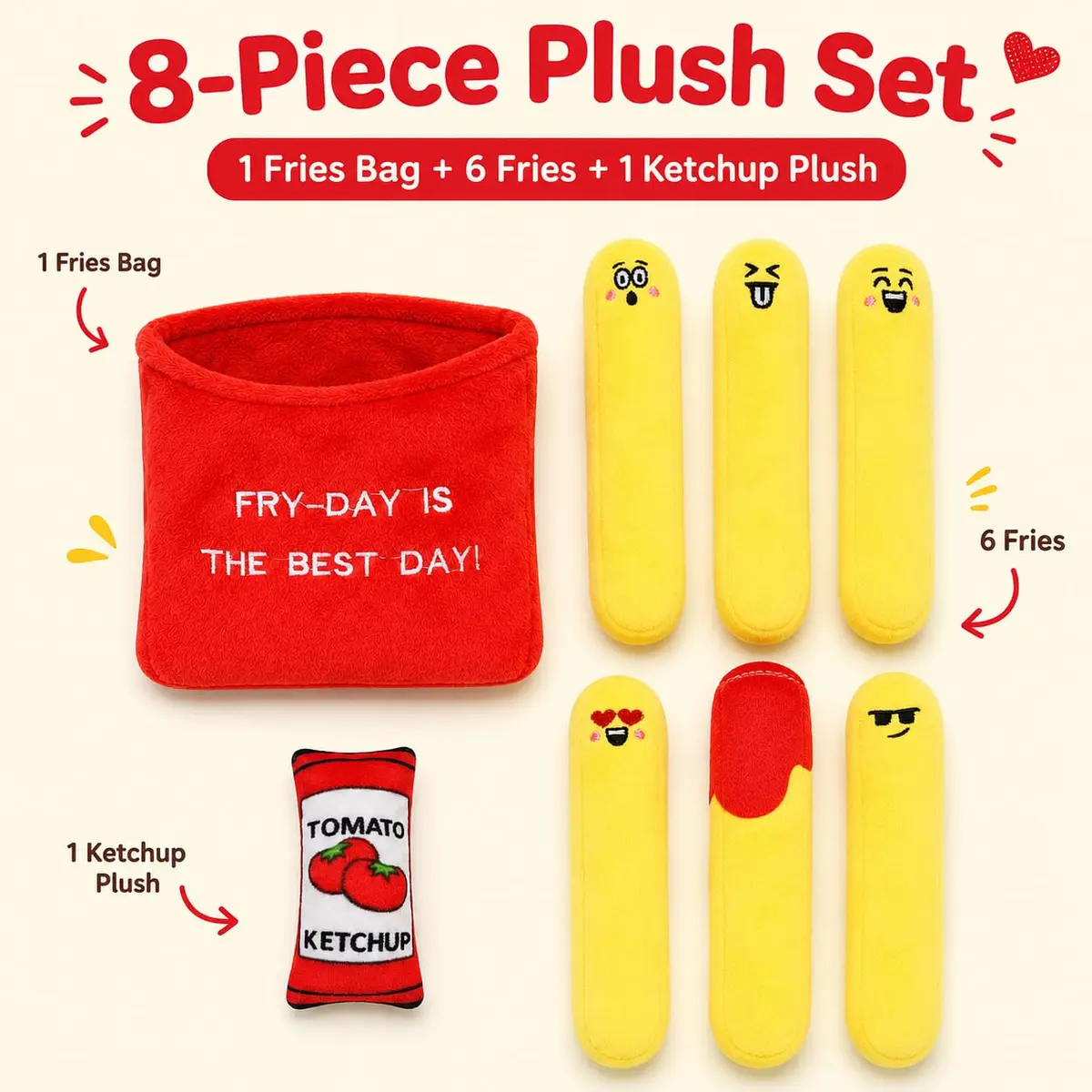 ChezMax French Fries Plush Pillow | Cute Food Plushie for Kids & Adults, 7.25 x 12 inches - view 5