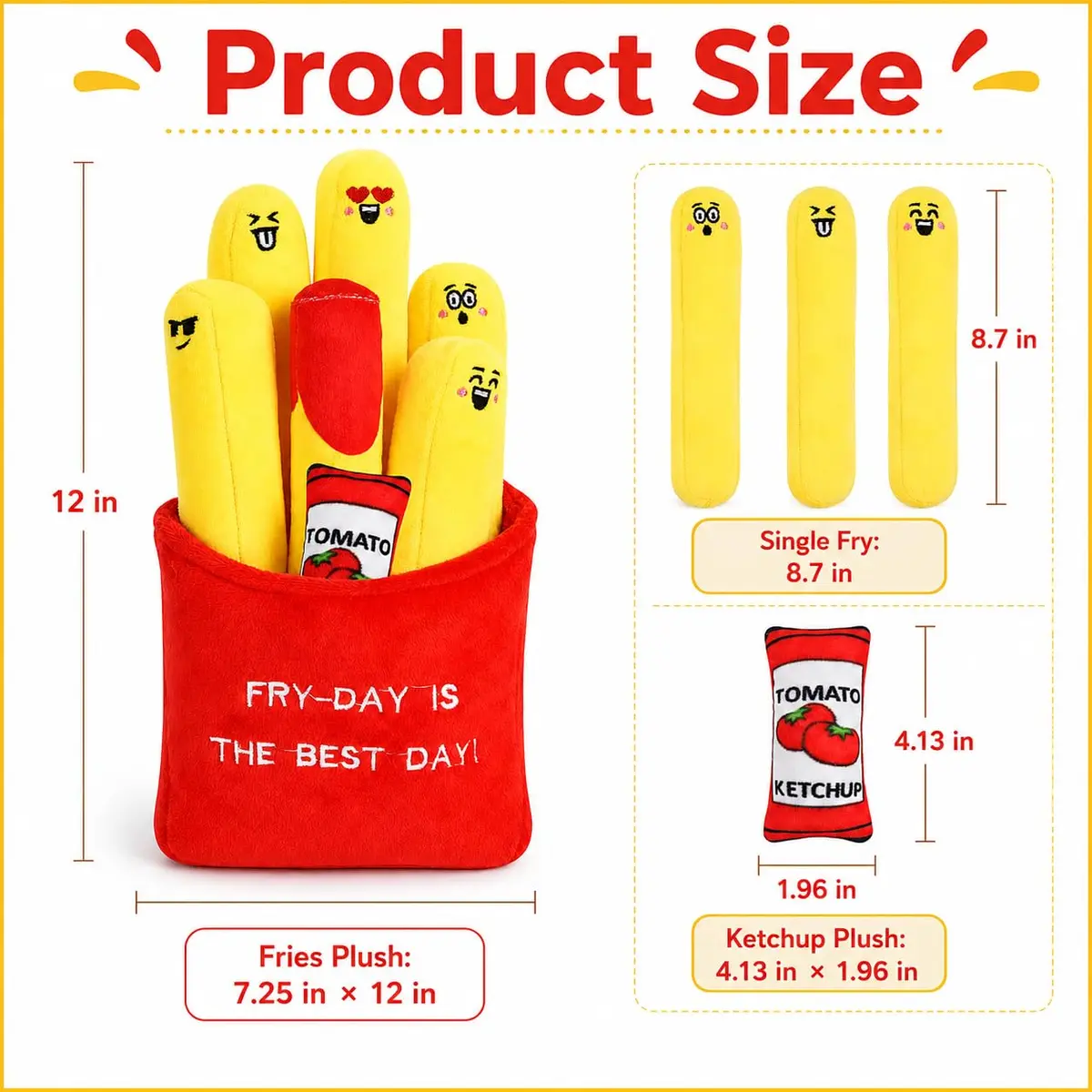 ChezMax French Fries Plush Pillow | Cute Food Plushie for Kids & Adults, 7.25 x 12 inches - view 2