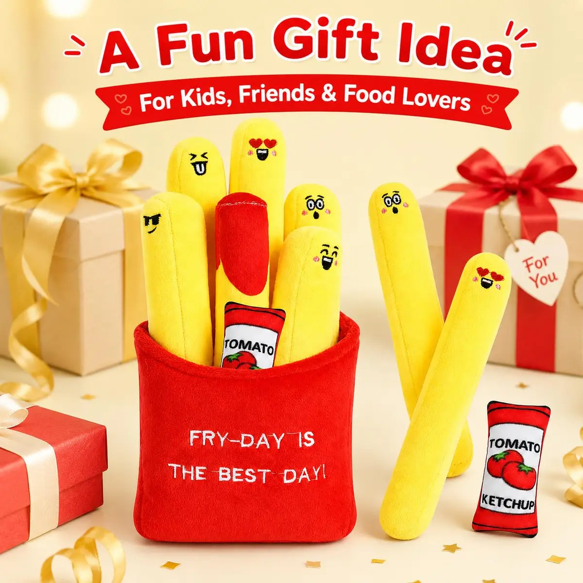 ChezMax French Fries Plush Pillow | Cute Food Plushie for Kids & Adults, 7.25 x 12 inches - view 4